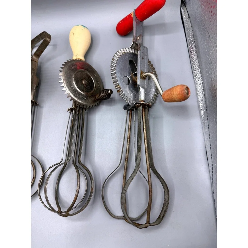 Vintage Hand Crank Egg Beater Lot 6pc Taplin High Speed Rustic Kitchen Decor